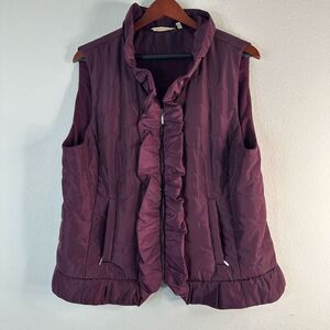 Soft Surroundings Saint Aubin Purple Quilted Vest Ruffle Trim Womens Large